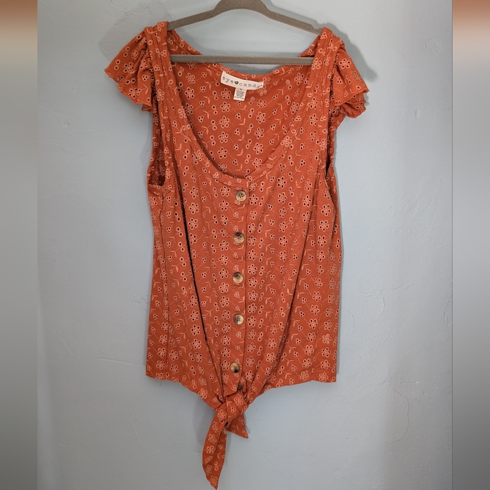🍇 LAST CALL! Eye Candy Rust Floral Button-Down Blouse